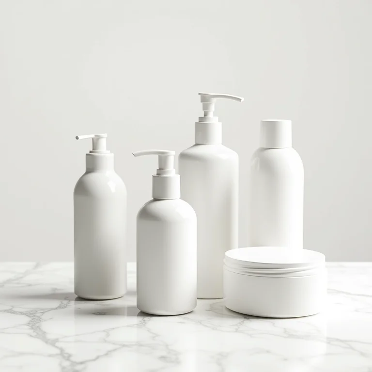 Produtos para cabelo liso em fundo de mármore branco