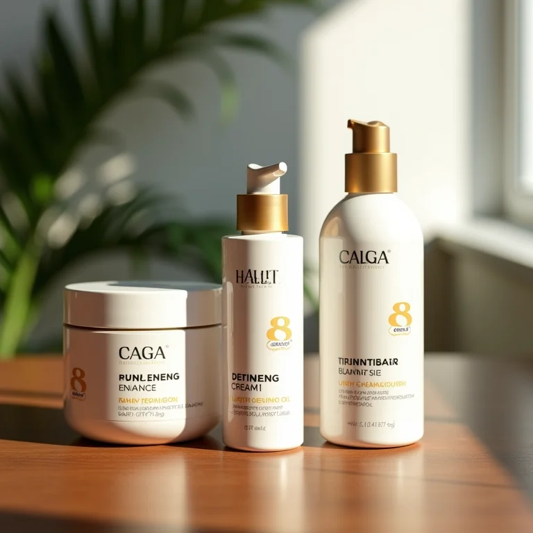 Produtos profissionais para cabelos ondulados em mesa de madeira