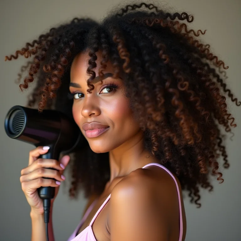 Secando cabelo cacheado com difusor