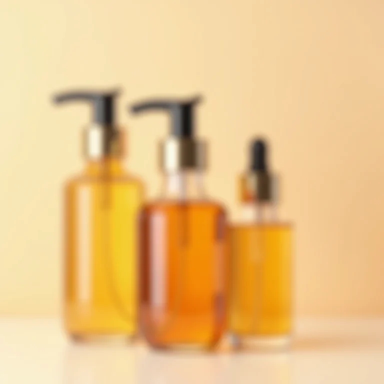 Séruns capilares em embalagens de vidro minimalistas.