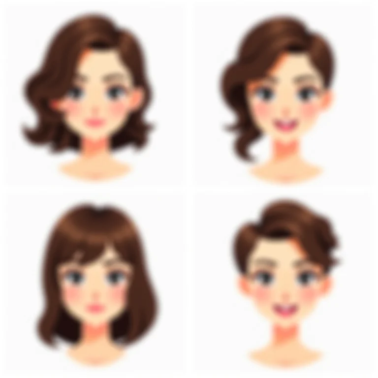 Tabela de formatos de rosto com cortes de cabelo desfiados.