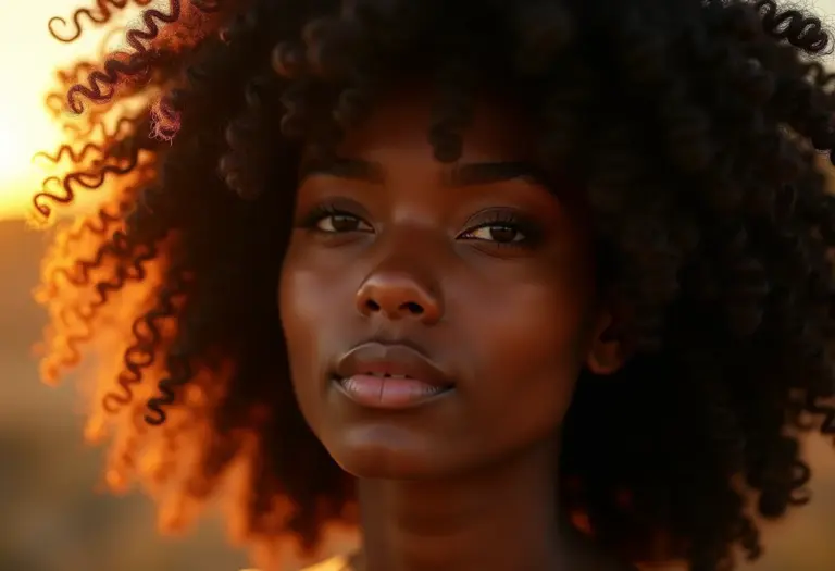 Textura de cabelo crespo 4C iluminado pelo sol