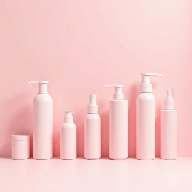 Variedade de sprays antifrizz em fundo rosa claro