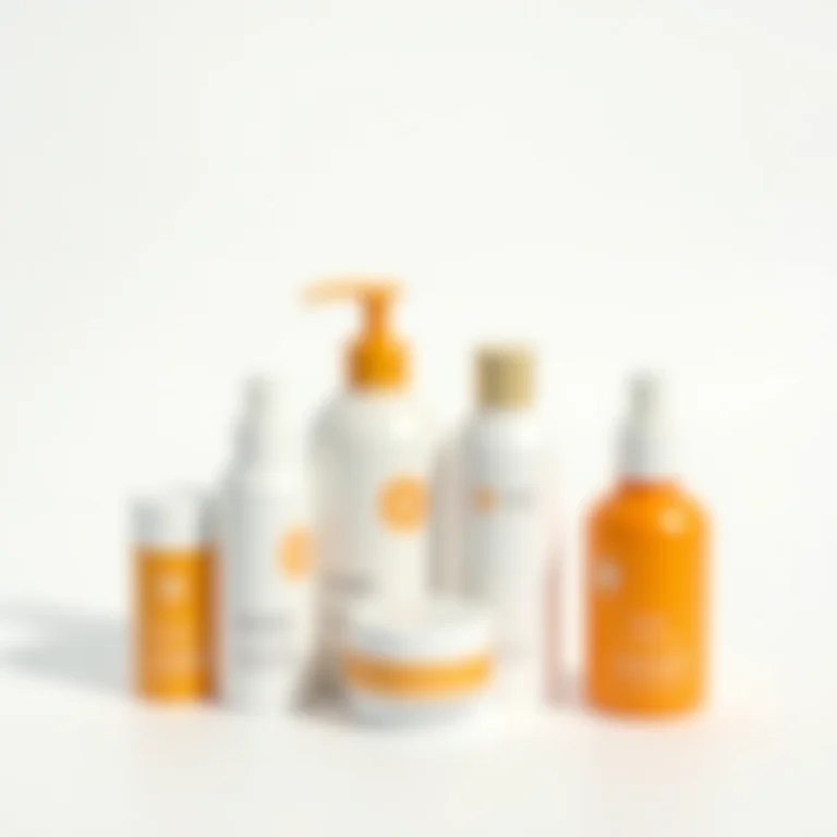 Vários produtos de protetor solar químico em fundo branco.