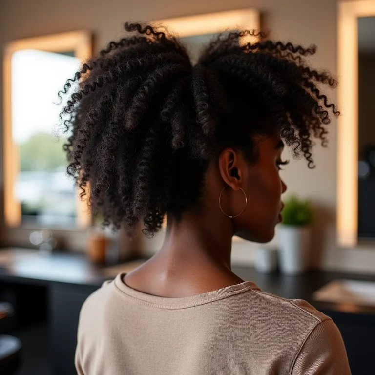 Visão traseira de um corte em camadas feito com navalha em cabelo cacheado